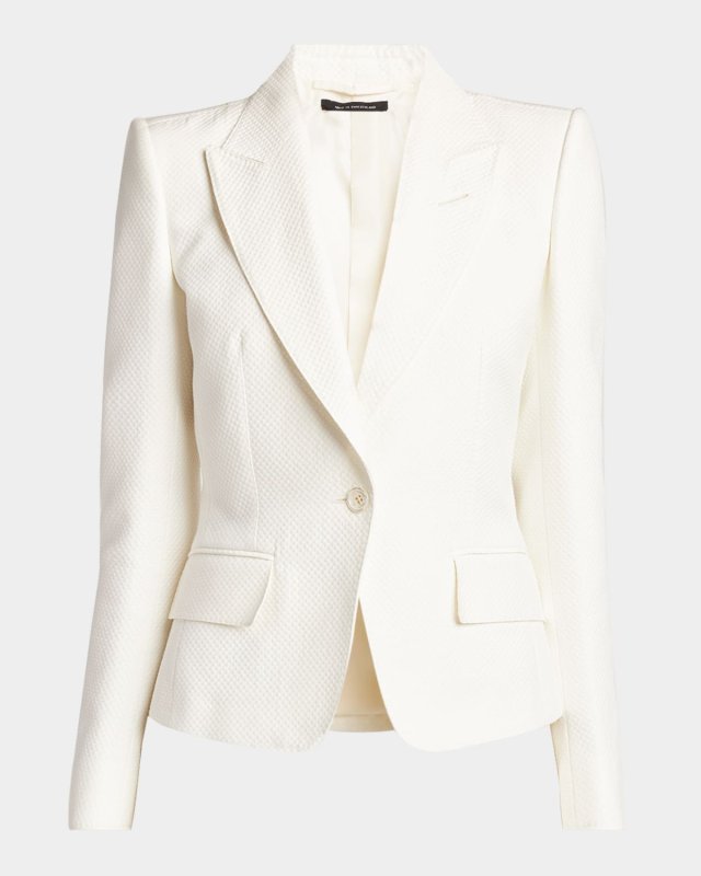 Cotton-Silk Pique Single-Breasted Jacket